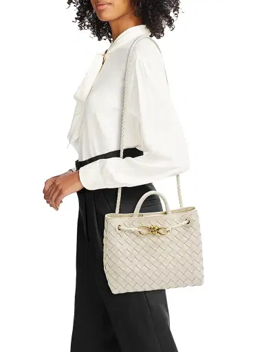 Bottega Veneta Women's Andiamo Small Intrecciato Leather Top-Handle Bag - Sea Salt | Thumbnail 2
