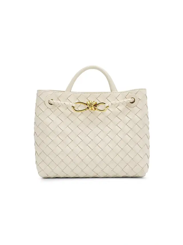 Bottega Veneta Women's Andiamo  Intrecciato Leather Top-Handle Bag - Sea Salt
