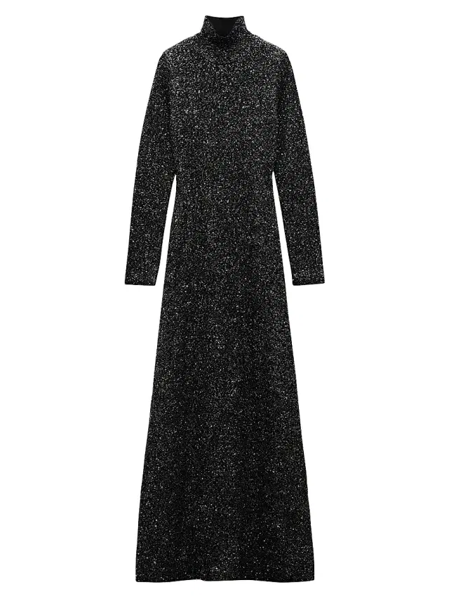 rag & bone Women's Danni Metallic Knit Turtleneck Gown - Black