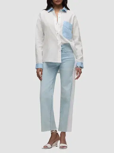 Hudson Jeans Women's Oversized Linen Button-Front Shirt - Colorblock White - Size XS | Thumbnail 2