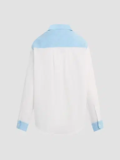 Hudson Jeans Women's Oversized Linen Button-Front Shirt - Colorblock White - Size XS | Thumbnail 3
