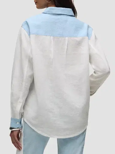 Hudson Jeans Women's Oversized Linen Button-Front Shirt - Colorblock White - Size XS | Thumbnail 6