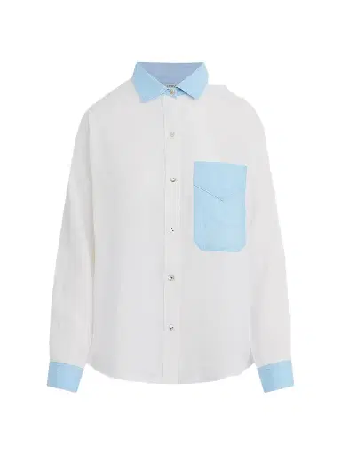 Hudson Jeans Women's Oversized Linen Button-Front Shirt - Colorblock White - Size XS | Thumbnail 1