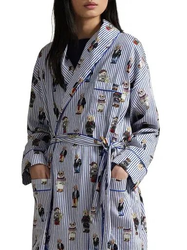 Polo Ralph Lauren Women's Heritage Cotton Striped Polo Bear Robe | Thumbnail 4