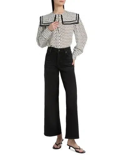 FRAME Women's Fleet Polka Dot Silk Blouse - Cream Multi | Thumbnail 2