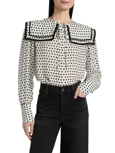 FRAME Women's Fleet Polka Dot Silk Blouse - Cream Multi | Thumbnail 3