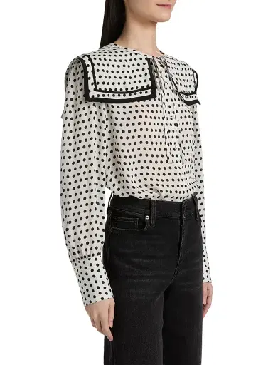 FRAME Women's Fleet Polka Dot Silk Blouse - Cream Multi | Thumbnail 4