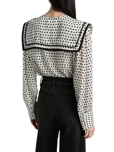 FRAME Women's Fleet Polka Dot Silk Blouse - Cream Multi | Thumbnail 5