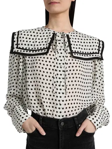 FRAME Women's Fleet Polka Dot Silk Blouse - Cream Multi | Thumbnail 6