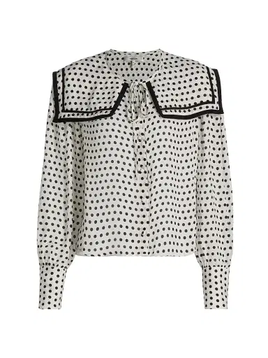 FRAME Women's Fleet Polka Dot Silk Blouse - Cream Multi | Thumbnail 1