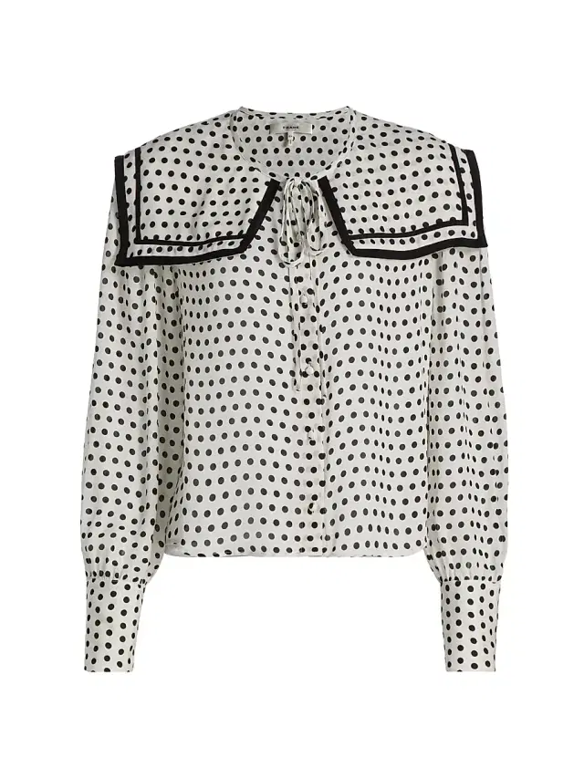 FRAME Women's Fleet Polka Dot Silk Blouse - Cream Multi