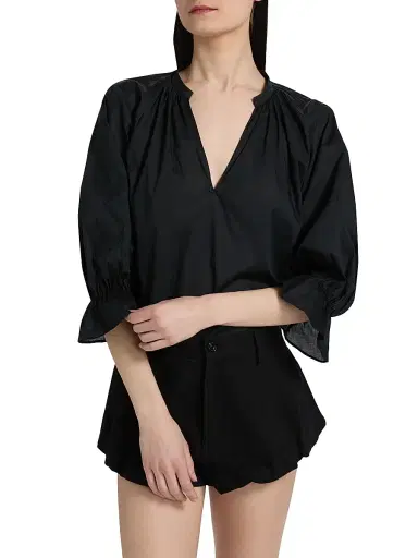 FRAME Women's The Poet Cotton Blouse - Navy | Thumbnail 3