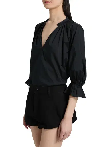 FRAME Women's The Poet Cotton Blouse - Navy | Thumbnail 4