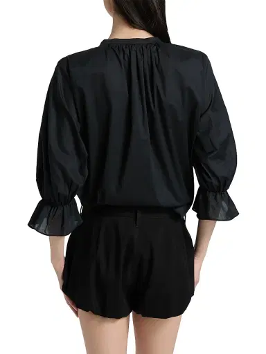 FRAME Women's The Poet Cotton Blouse - Navy | Thumbnail 5