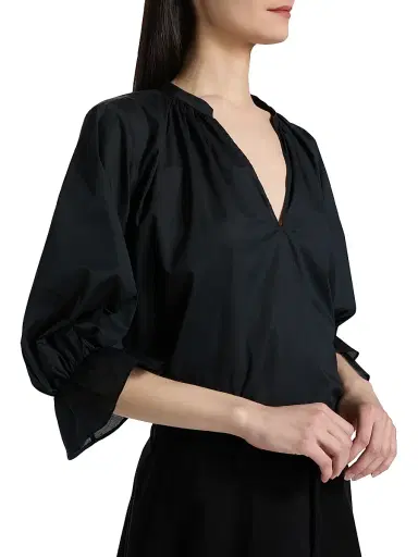 FRAME Women's The Poet Cotton Blouse - Navy | Thumbnail 6