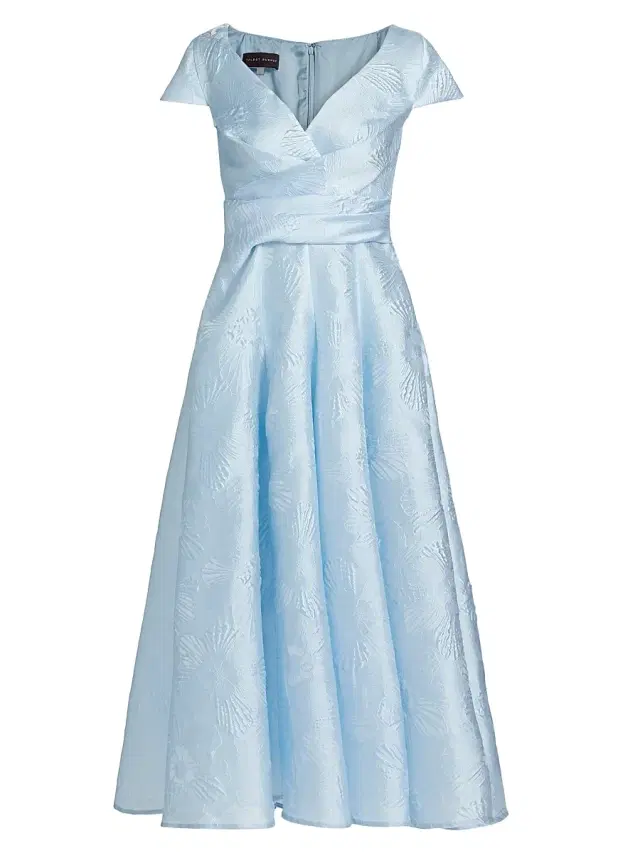 Talbot Runhof Women's Floral Pleated Satin Maxi Dress - Sky