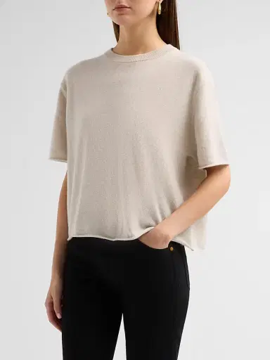 Lisa Yang Women's Cila Cashmere Crewneck T-Shirt - Oyster | Thumbnail 4 Lisa Yang Women's Cila Cashmere Crewneck T-Shirt - Oyster | Thumbnail 4