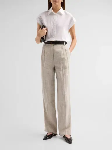 Kiton Women's Cotton Poplin Cap-Sleeve Shirt - White | Thumbnail 2