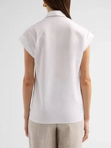 Kiton Women's Cotton Poplin Cap-Sleeve Shirt - White | Thumbnail 3
