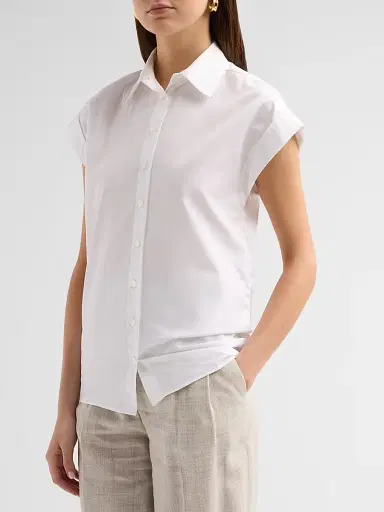 Kiton Women's Cotton Poplin Cap-Sleeve Shirt - White | Thumbnail 4