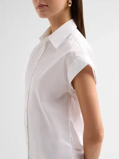 Kiton Women's Cotton Poplin Cap-Sleeve Shirt - White | Thumbnail 5