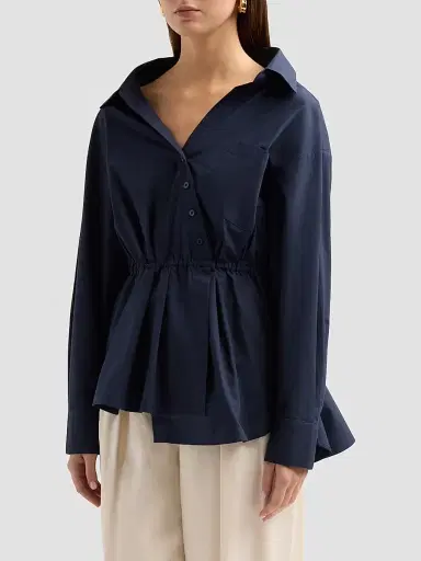 Rosie Assoulin Women's Falling Asymmetric Off-The-Shoulder Top - Navy | Thumbnail 4
