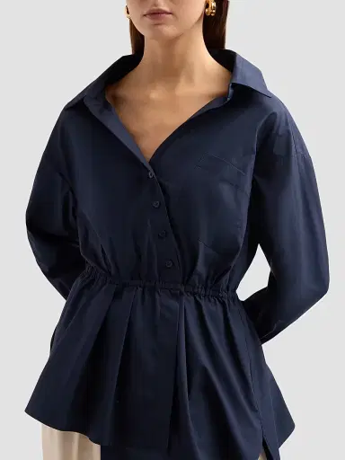 Rosie Assoulin Women's Falling Asymmetric Off-The-Shoulder Top - Navy | Thumbnail 5
