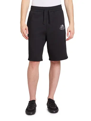 Balmain Men's Vine Logo Cotton Sweatshorts - Noir Blanc | Thumbnail 3