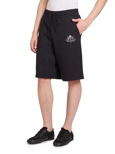 Balmain Men's Vine Logo Cotton Sweatshorts - Noir Blanc | Thumbnail 4