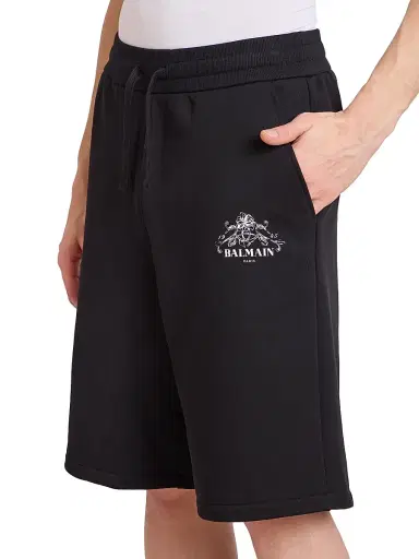Balmain Men's Vine Logo Cotton Sweatshorts - Noir Blanc | Thumbnail 6