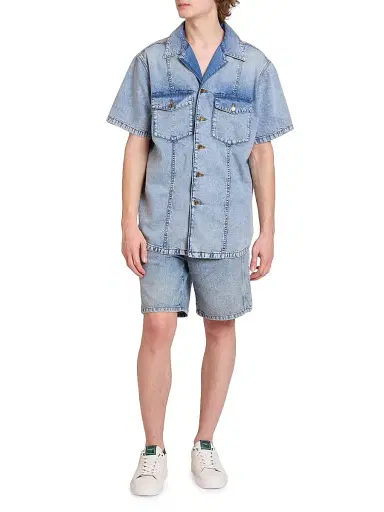 Balmain Men's Cotton Denim Camp Shirt - Bleu Jean Clair | Thumbnail 2