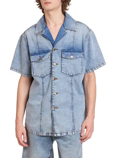 Balmain Men's Cotton Denim Camp Shirt - Bleu Jean Clair | Thumbnail 3