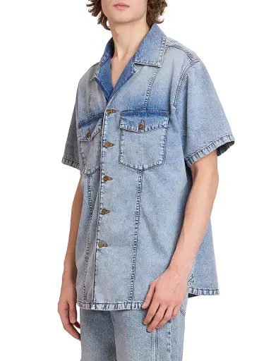 Balmain Men's Cotton Denim Camp Shirt - Bleu Jean Clair | Thumbnail 4