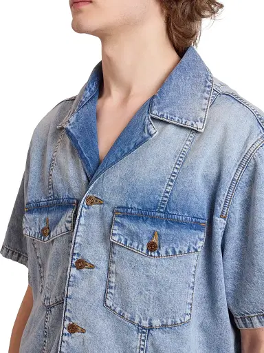 Balmain Men's Cotton Denim Camp Shirt - Bleu Jean Clair | Thumbnail 6
