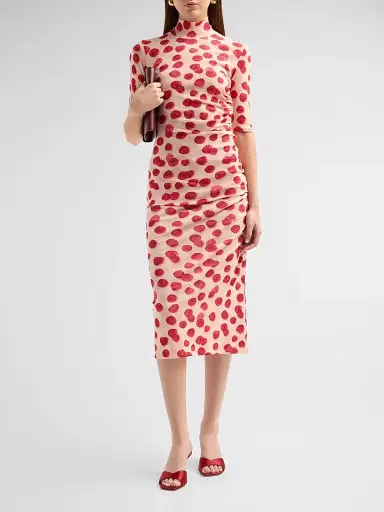 Stella McCartney Women's Raspberry-Print Gathered Mesh Top - Raspberry | Thumbnail 2