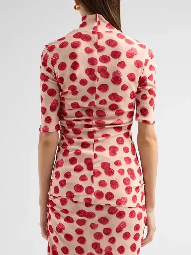 Stella McCartney Women's Raspberry-Print Gathered Mesh Top - Raspberry | Thumbnail 3