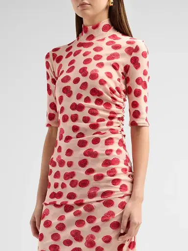 Stella McCartney Women's Raspberry-Print Gathered Mesh Top - Raspberry | Thumbnail 4