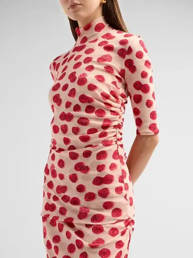 Stella McCartney Women's Raspberry-Print Gathered Mesh Top - Raspberry | Thumbnail 5