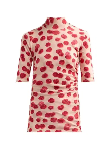 Stella McCartney Women's Raspberry-Print Gathered Mesh Top - Raspberry | Thumbnail 1