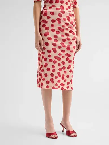 Stella McCartney Women's Raspberry-Print Mesh Pencil Skirt | Thumbnail 4