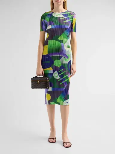 Pleats Please Issey Miyake Women's Playground Pleated Abstract Midi-Dress - Purple - Size Large | Thumbnail 2