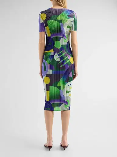 Pleats Please Issey Miyake Women's Playground Pleated Abstract Midi-Dress - Purple - Size Large | Thumbnail 3