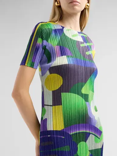 Pleats Please Issey Miyake Women's Playground Pleated Abstract Midi-Dress - Purple - Size Large | Thumbnail 5