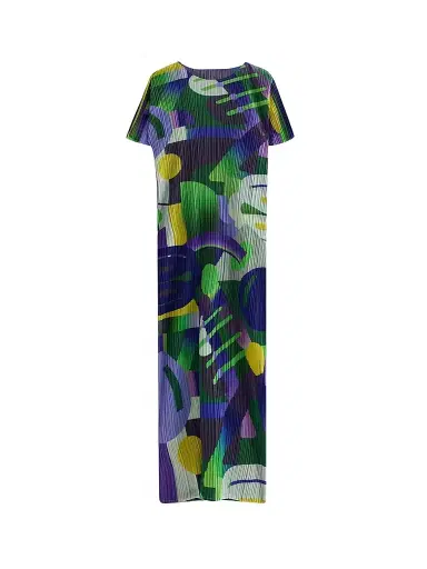 Pleats Please Issey Miyake Women's Playground Pleated Abstract Midi-Dress - Purple - Size Large | Thumbnail 1