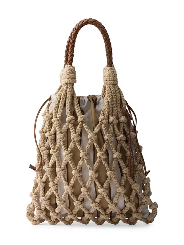 Prada Women's Noué  Cotton Macramé Shoulder Bag - Beige White