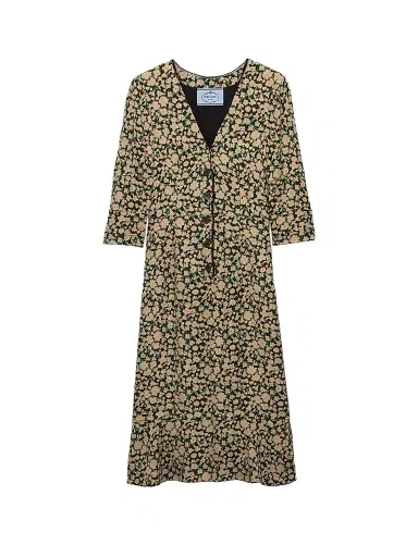 Prada Women's Embroidered Printed Sable Dress | Thumbnail 1 Prada Women's Embroidered Printed Sable Dress | Thumbnail 1
