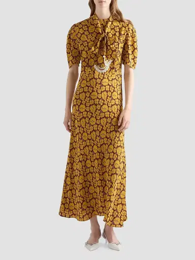 Prada Women's Embroidered Printed Sable Dress | Thumbnail 2