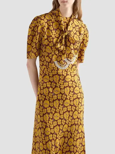 Prada Women's Embroidered Printed Sable Dress | Thumbnail 4