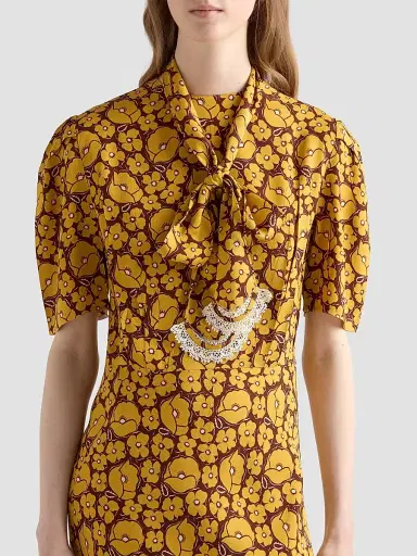 Prada Women's Embroidered Printed Sable Dress | Thumbnail 5