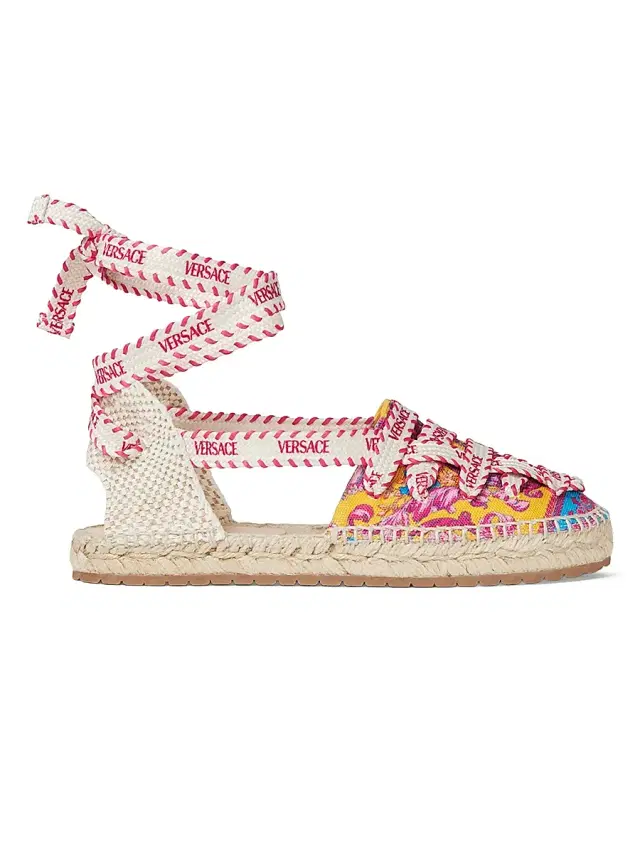 Versace Little Girl's & Girl's Barocco-Print Canvas Espadrilles - Cyclamen Pink 4.5 (Child)